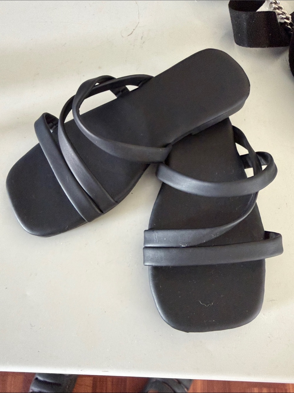 SHEIN Black Strappy Square-Toe Slide Sandals